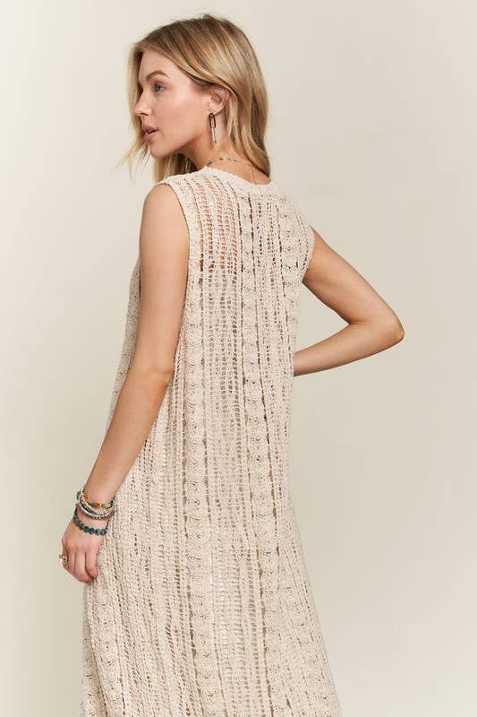 BUTTON DOWN CROCHET LONG CARDIGAN - CEJ3614