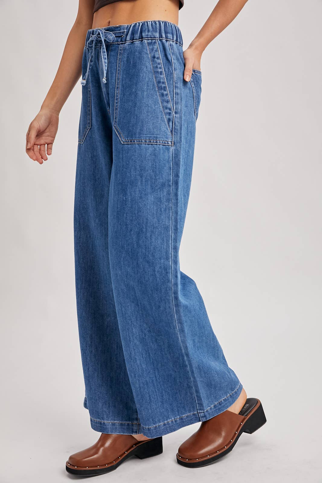 DENIM PAPER BAG WIDE LEG JEANS
