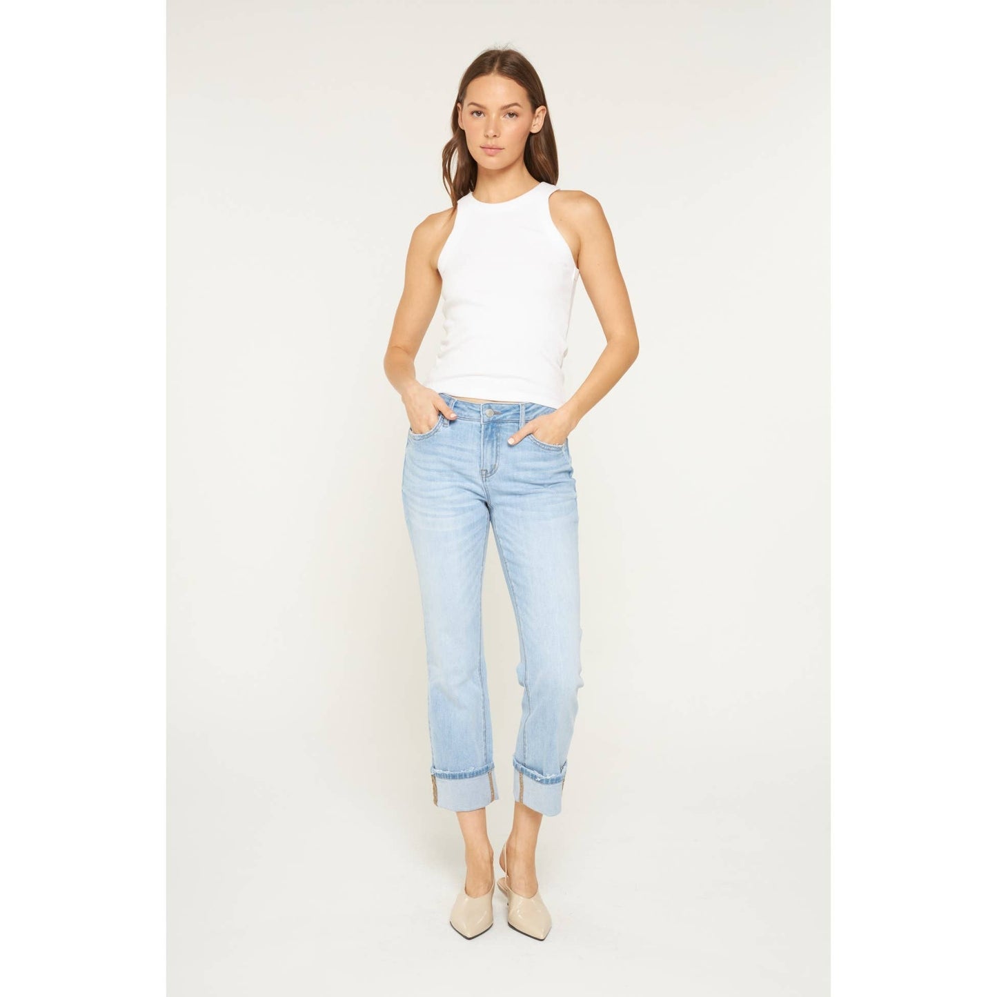 MID RISE CUFFED STRAIGHT LEG