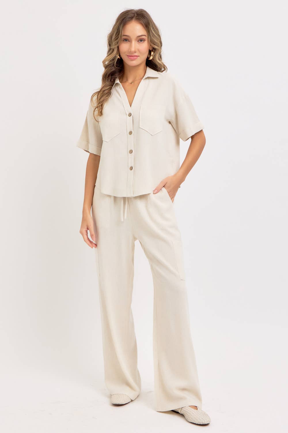 LINEN BLEND BUTTON DOWN SHIRT