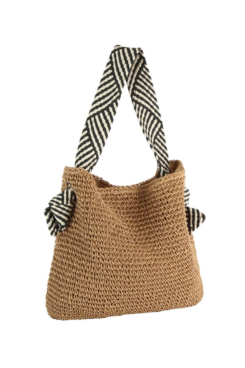 Braided Striped Handle Strap Tote Bag