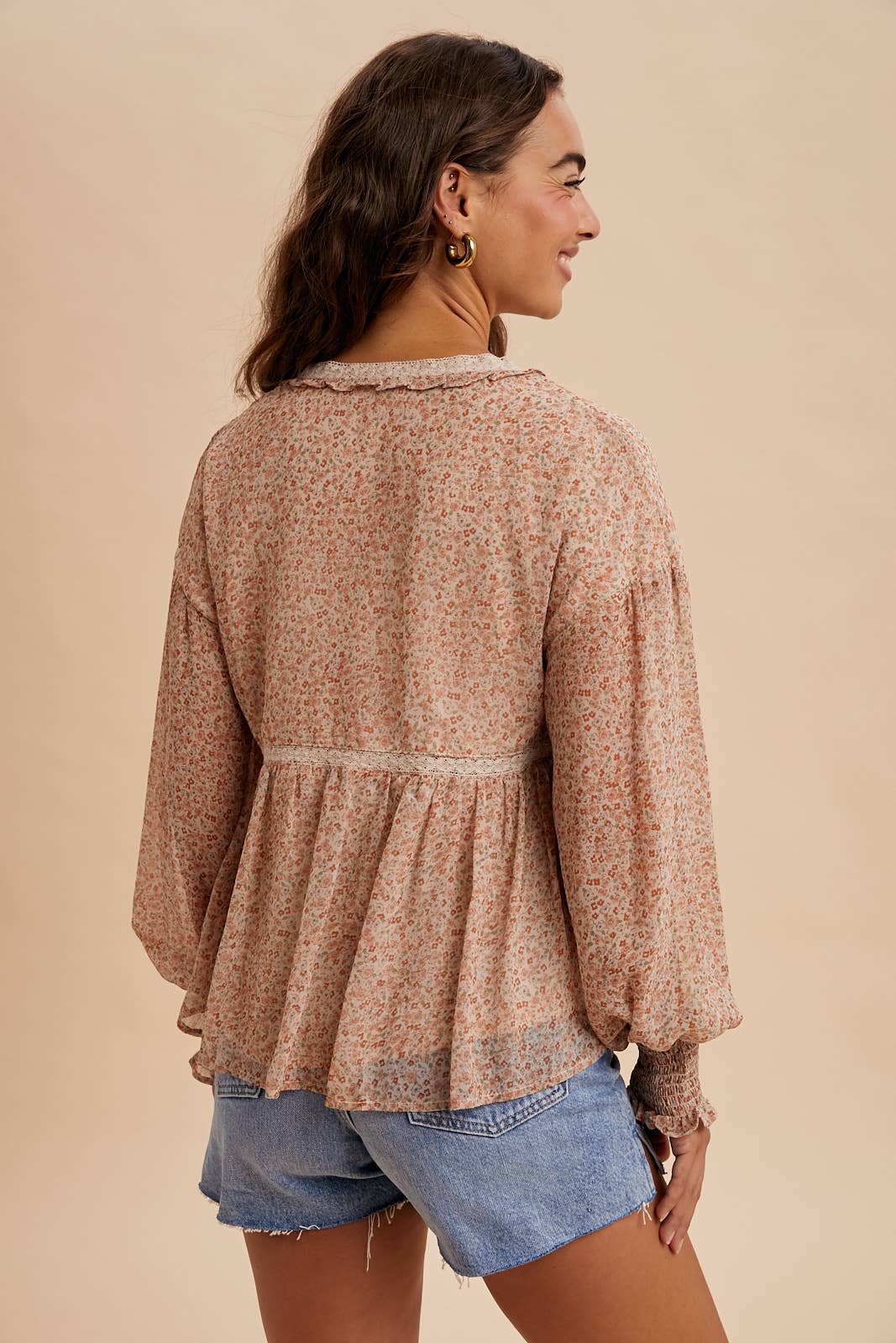 FLORAL CHIFFON V NECK BLOUSE
