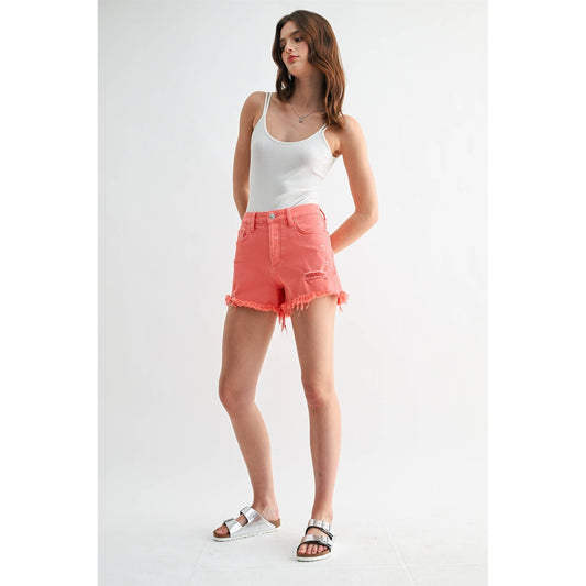 HIGH RISE RAW HEM SHORTS