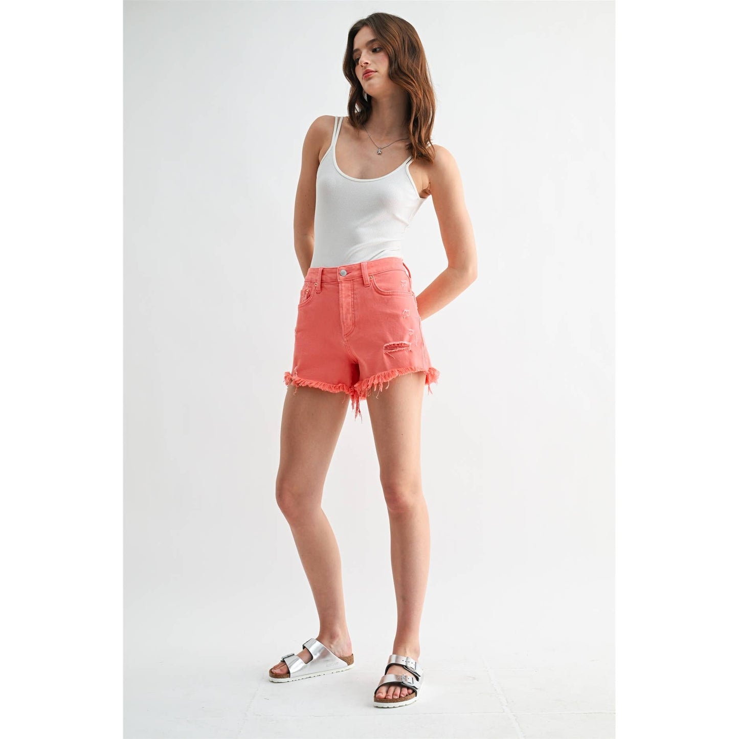 HIGH RISE RAW HEM SHORTS