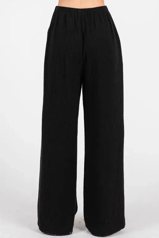 Gauze Waist Elastic Wide Leg Pants - NP70166B