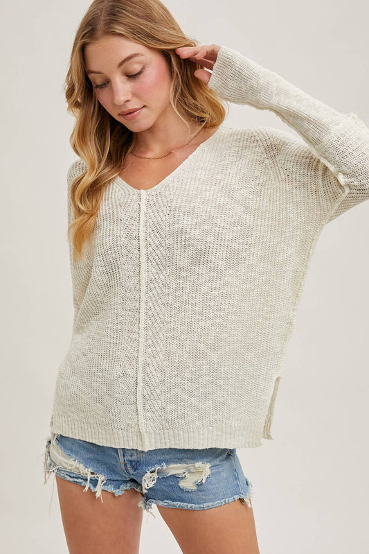 SHEER LOOSEFIT V-NECK KNIT SWEATER PULLOVER