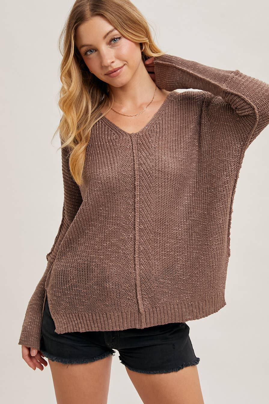 SHEER LOOSEFIT V-NECK KNIT SWEATER PULLOVER