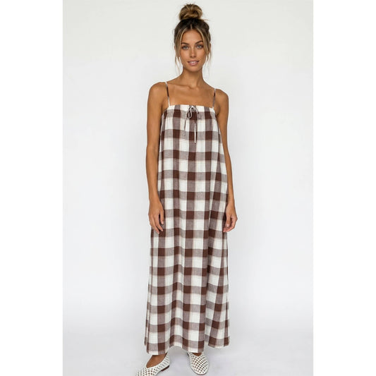 Plaid maxi dress with tie front