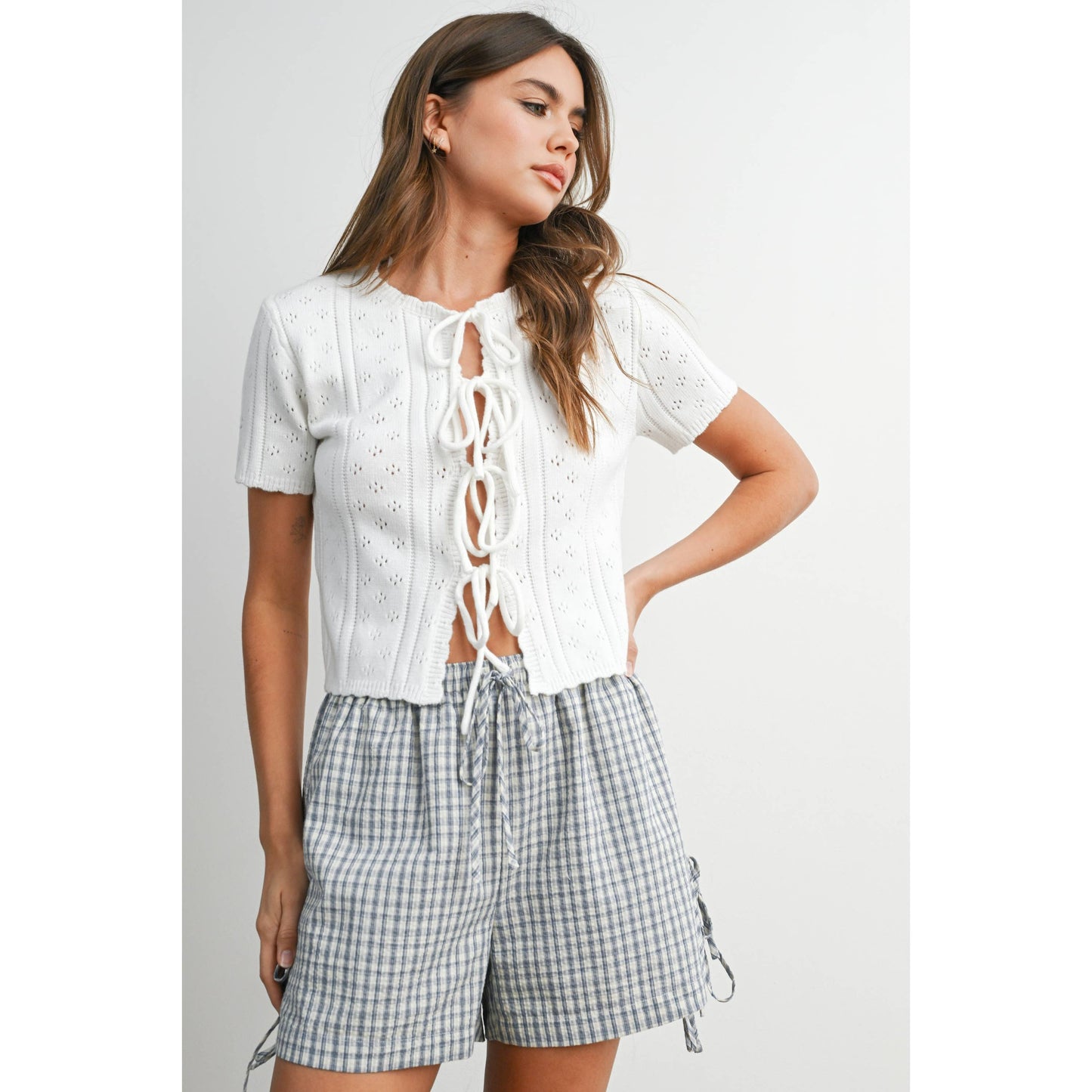 Plaid Side-Tie Elastic Waist Shorts - BMP8195