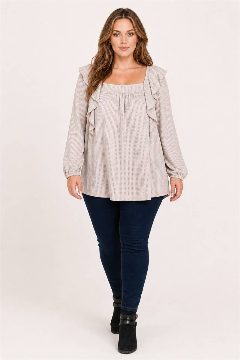 Plus Size Waffle Ruffle Tunic