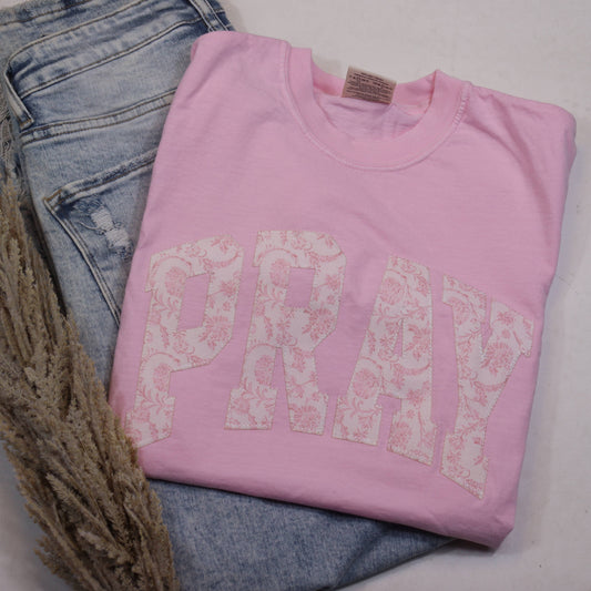 Pink Floral Pray Christian Faith Short Sleeve T