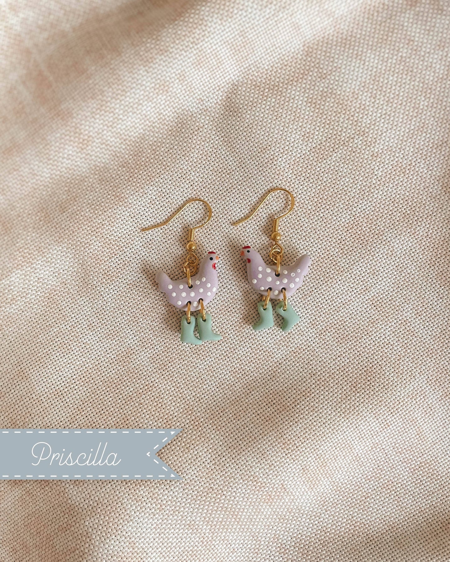 Polka Dot Chickens in Boots Earrings