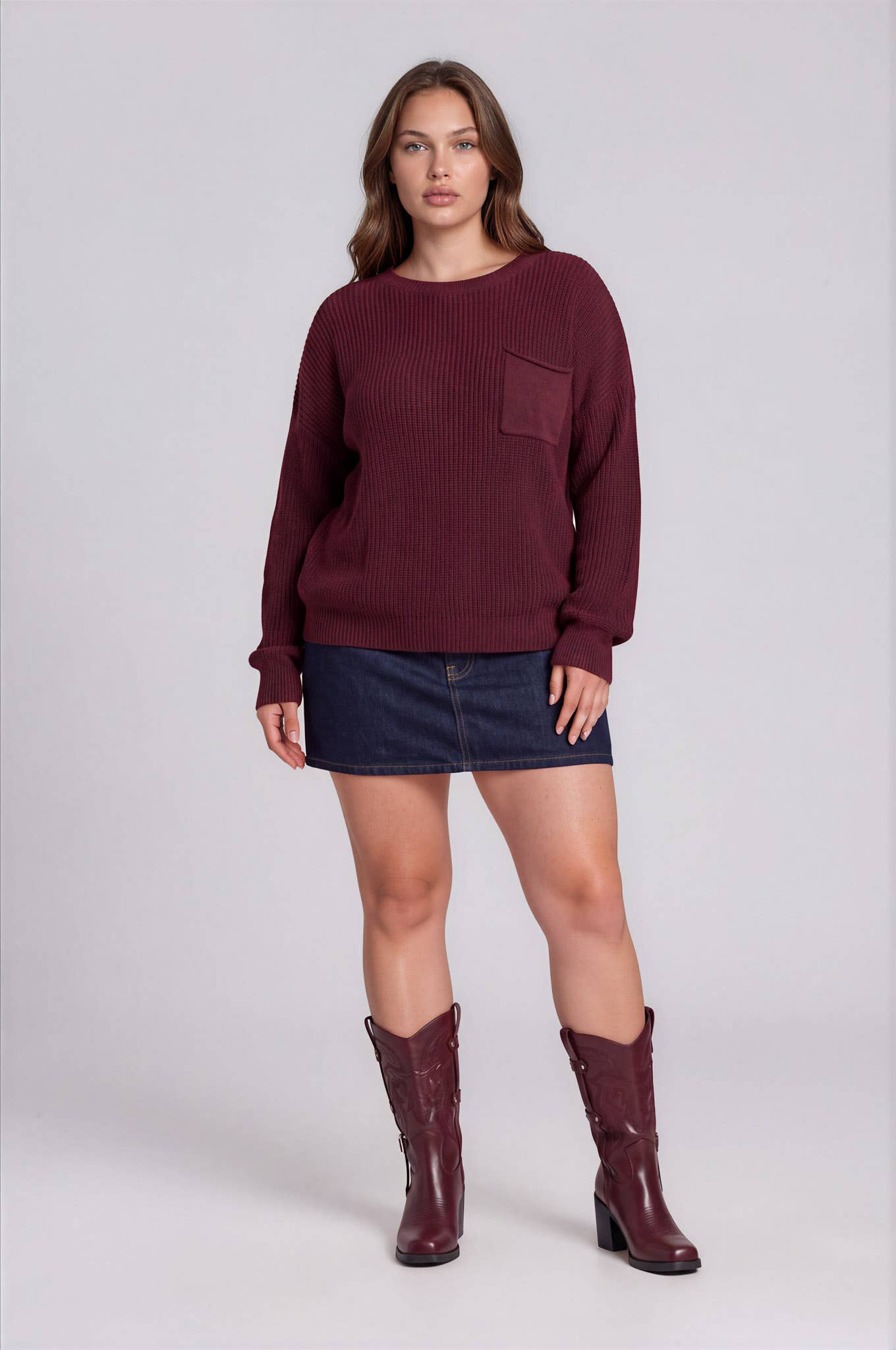 PLUS  LONG SLEEVE KNIT SWEATER