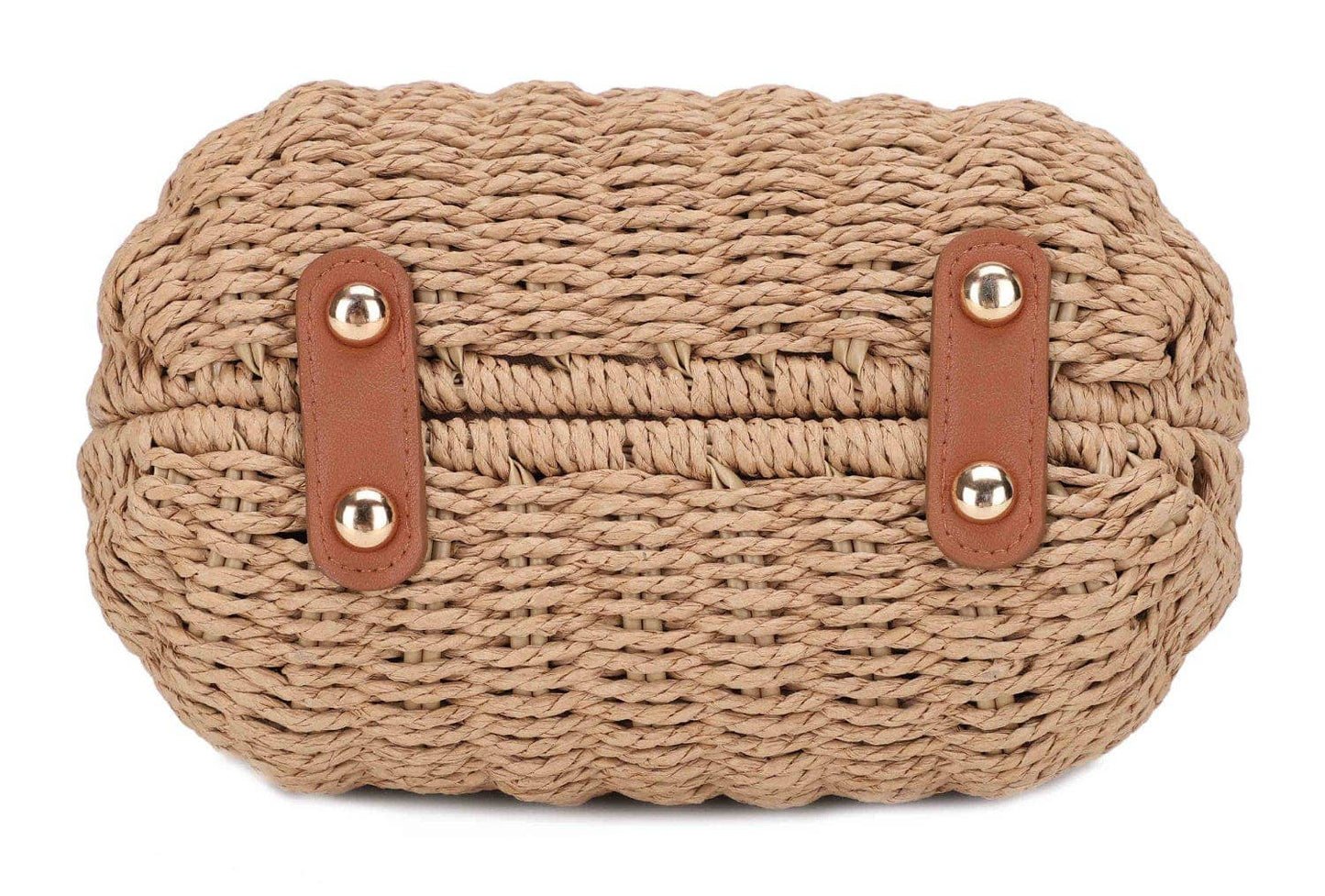 Straw Crossbody Bag Beaded Buckle