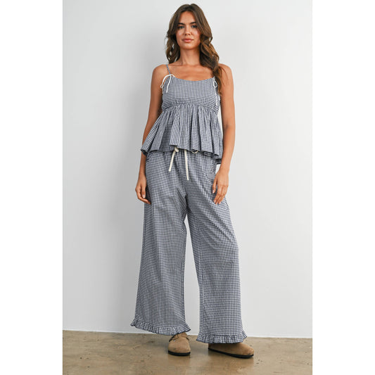 Striped Ruffle Hem Cropped Pants