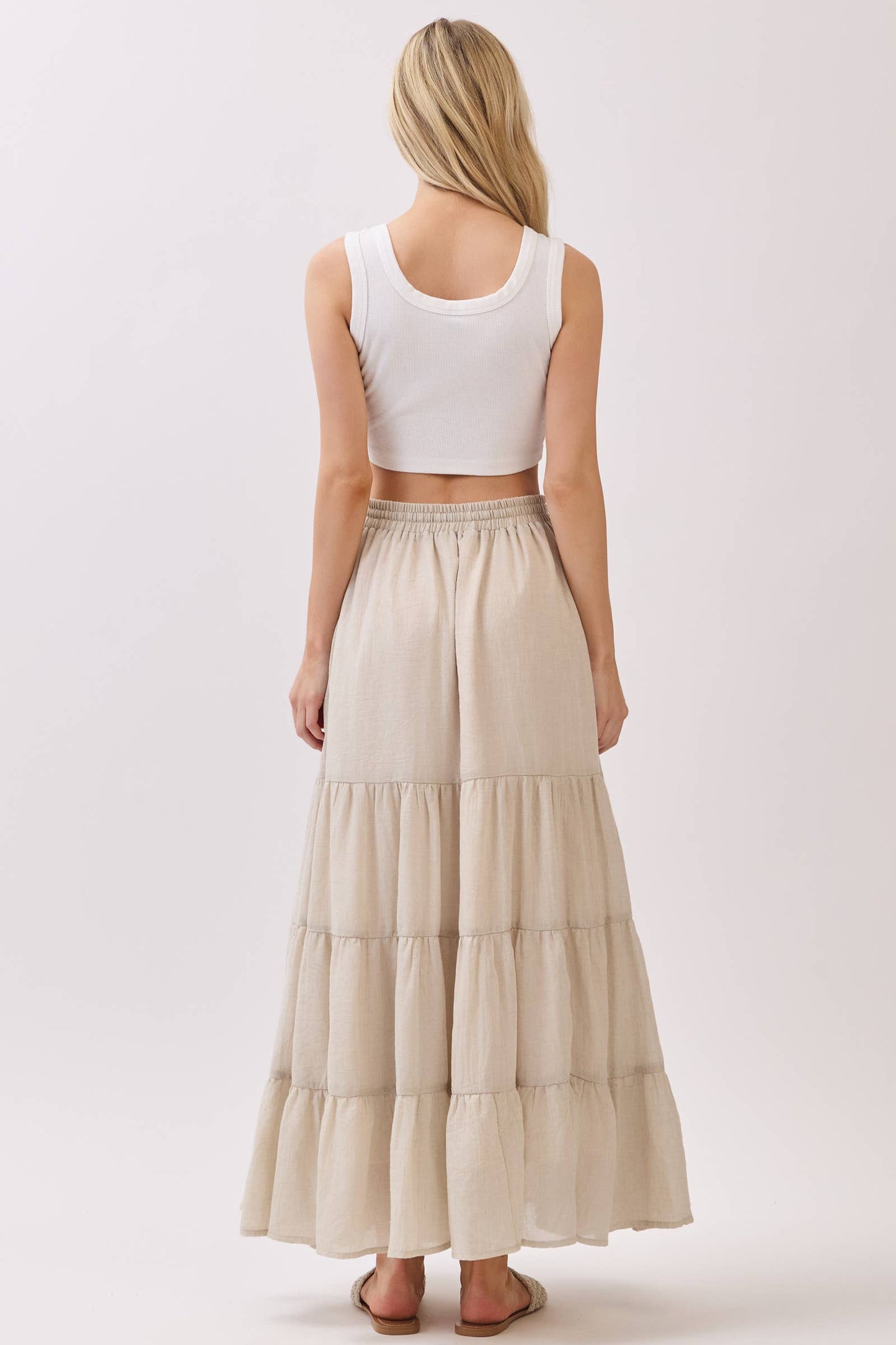Tiered Coconut Tie Detail Maxi Skirt - VS3009
