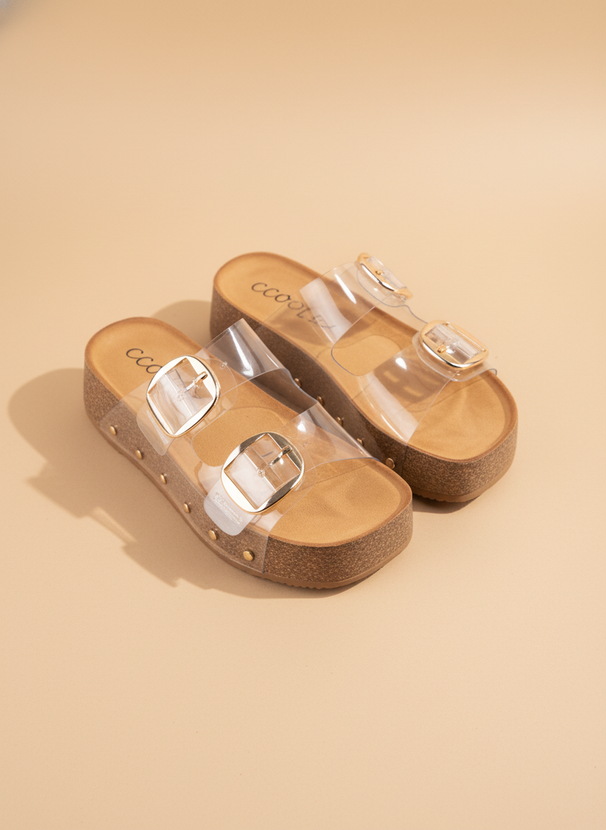 NANCY DOUBLE STRAPS WITH BOLD METAL BUCKLES PLATFORM SANDAL