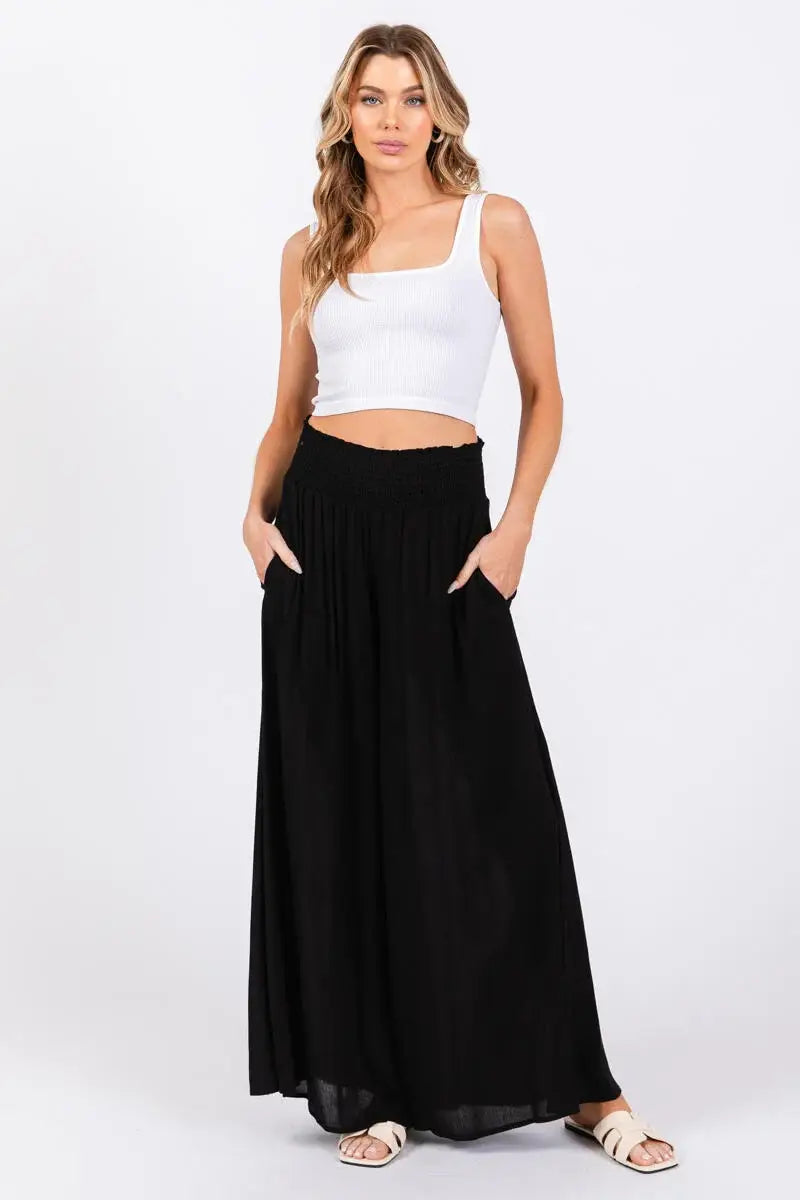 Smocked Waist Wide Leg Pants - NP16530Y