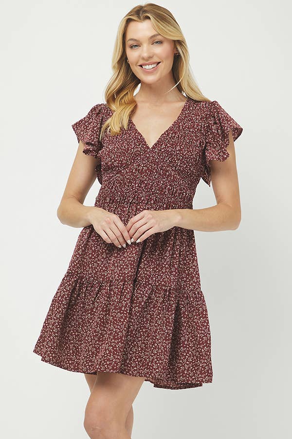 Burgundy Floral Smocked Babydoll