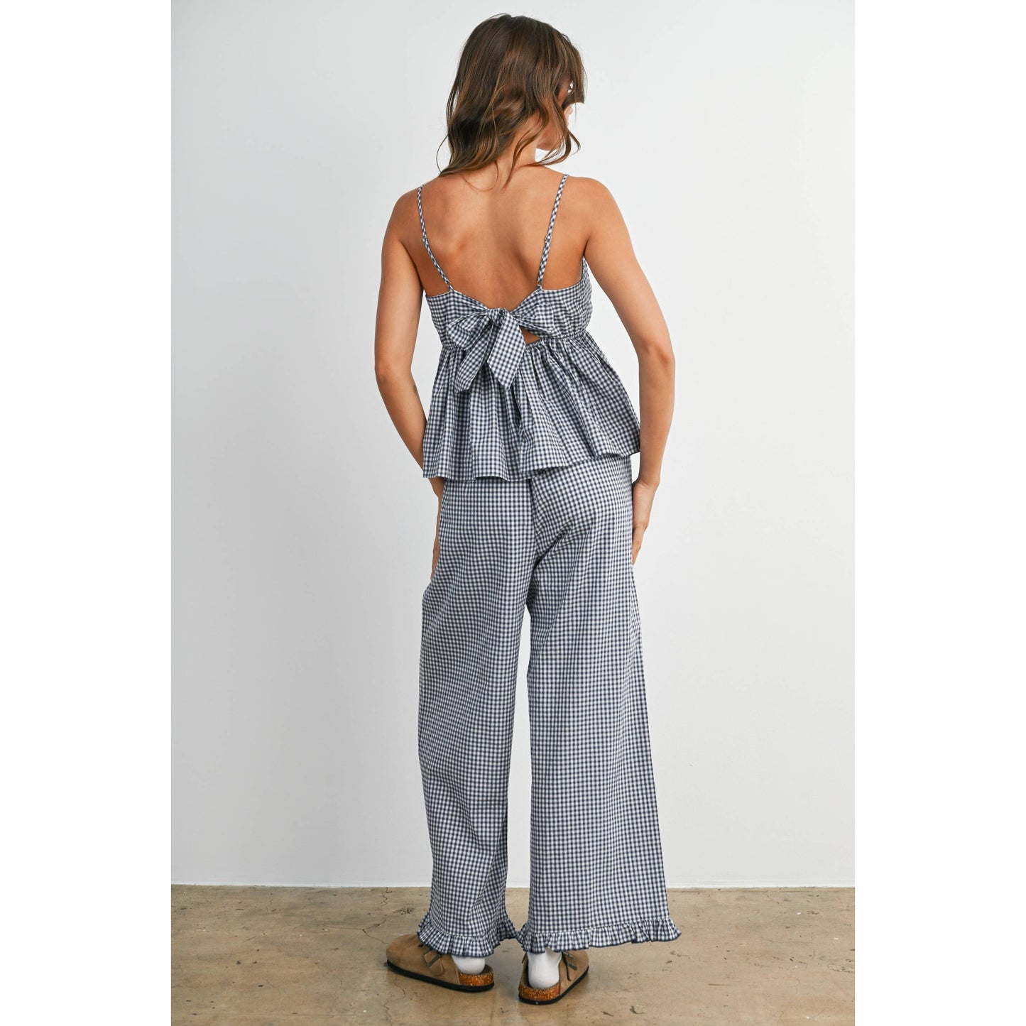 Women's Striped Ruffle Hem Cropped Pants- BMP8476