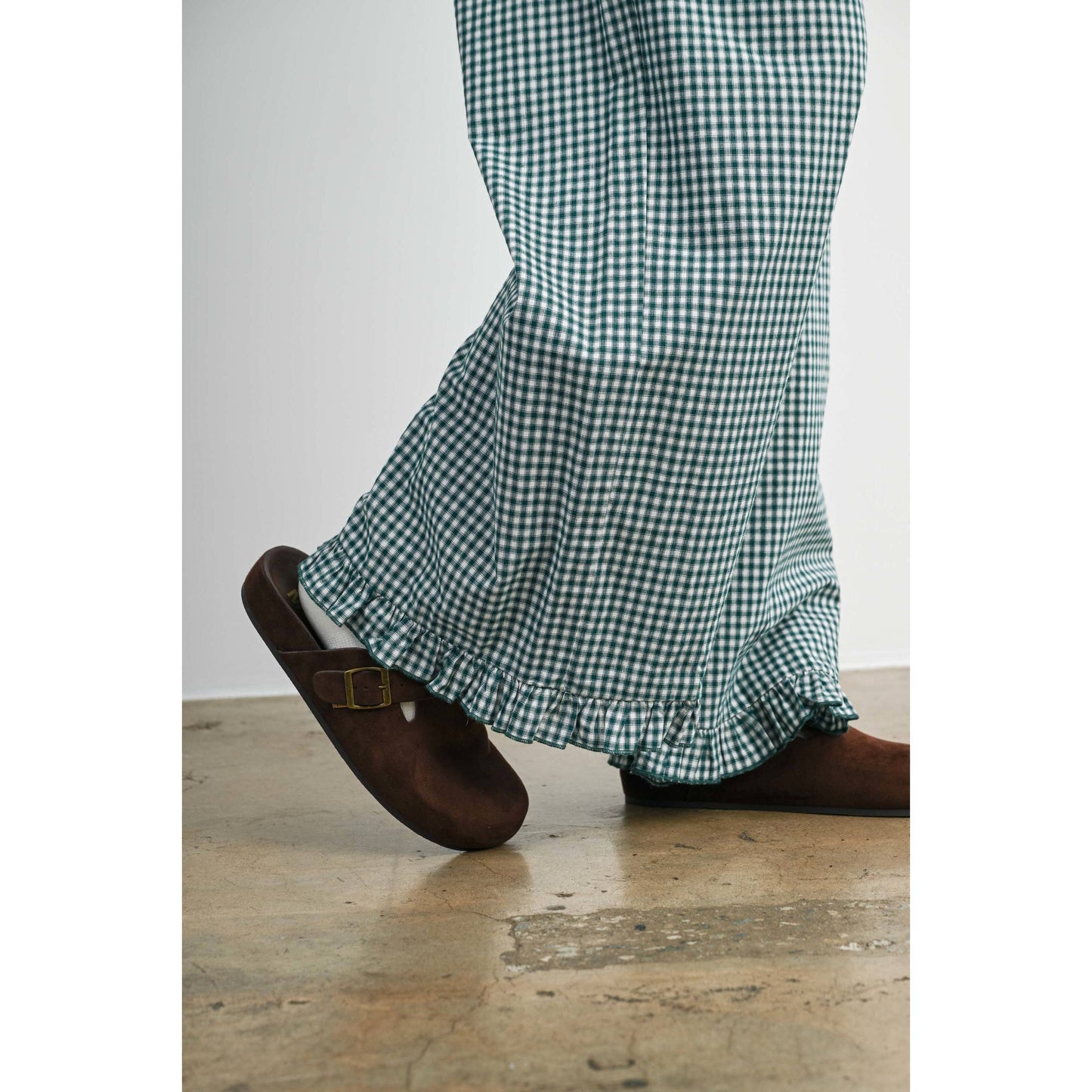 Women's Striped Ruffle Hem Cropped Pants- BMP8476