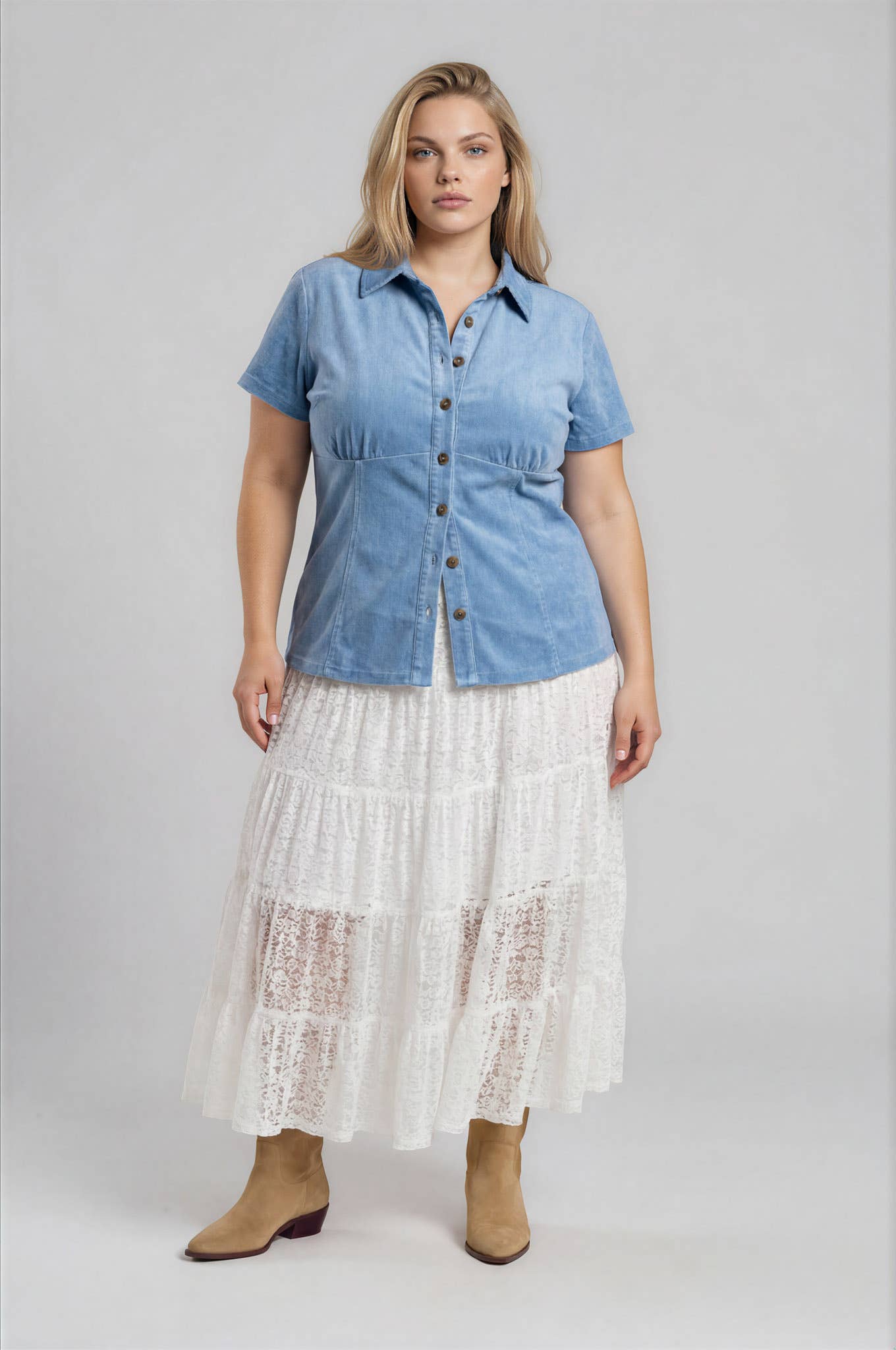 PLUS BUTTON DOWN DENIM TOP