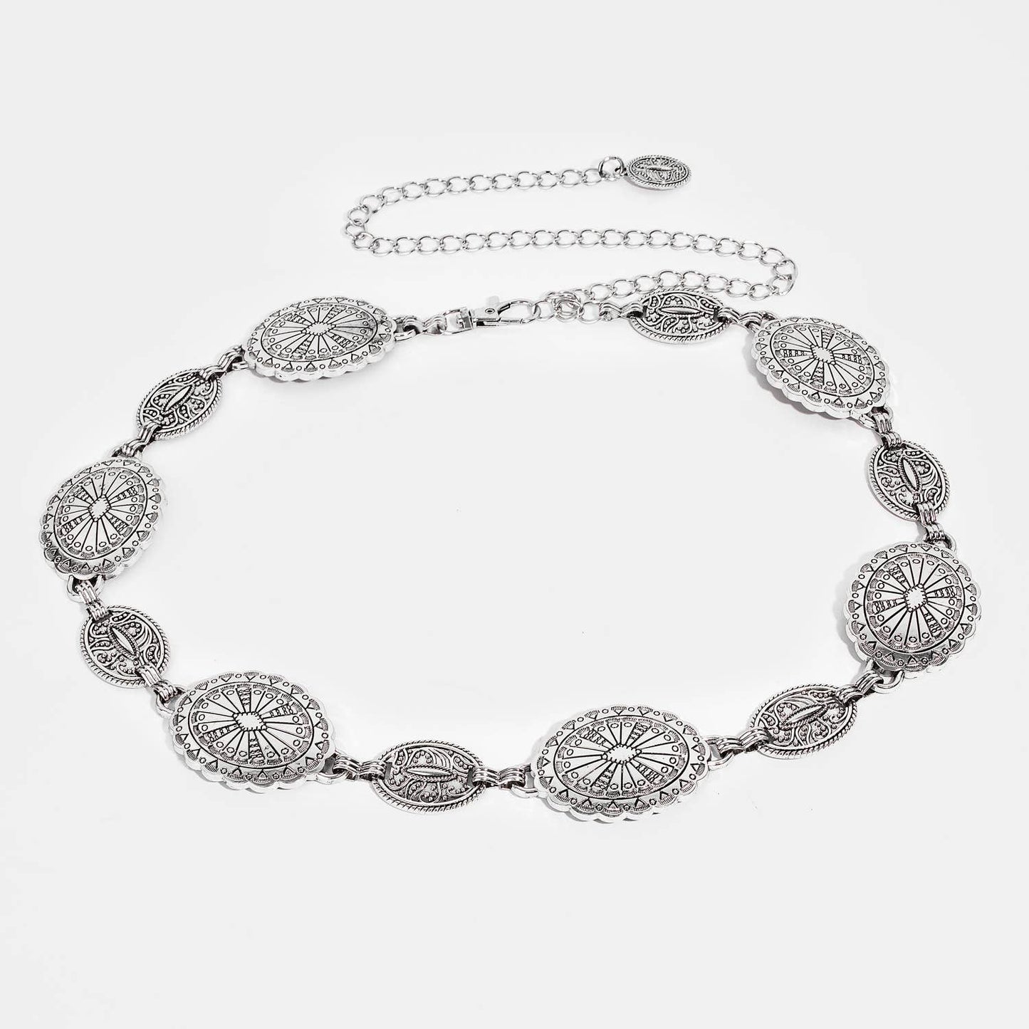 Ornate Oval Concho Disc Chain Fashion Belt