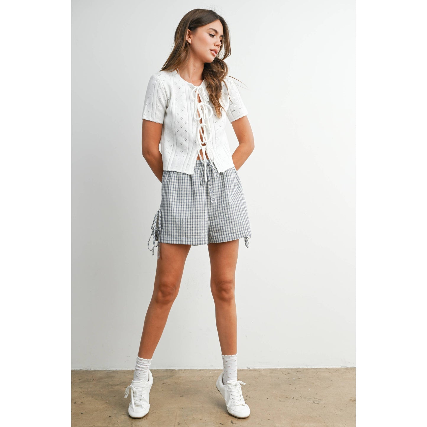 Plaid Side-Tie Elastic Waist Shorts - BMP8195