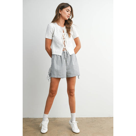 Plaid Side-Tie Elastic Waist Shorts