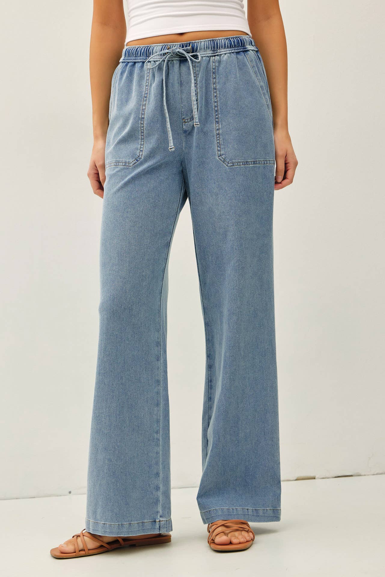KNIT DENIM WIDE LEG PANTS