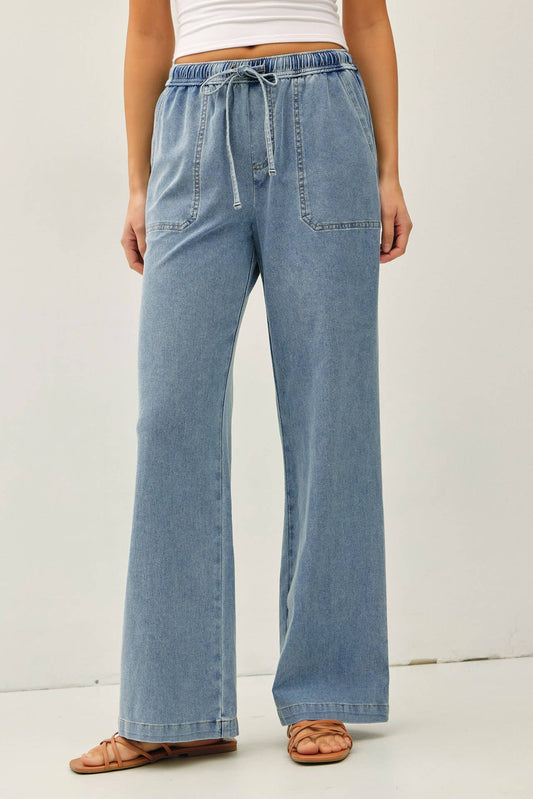 KNIT DENIM WIDE LEG PANTS