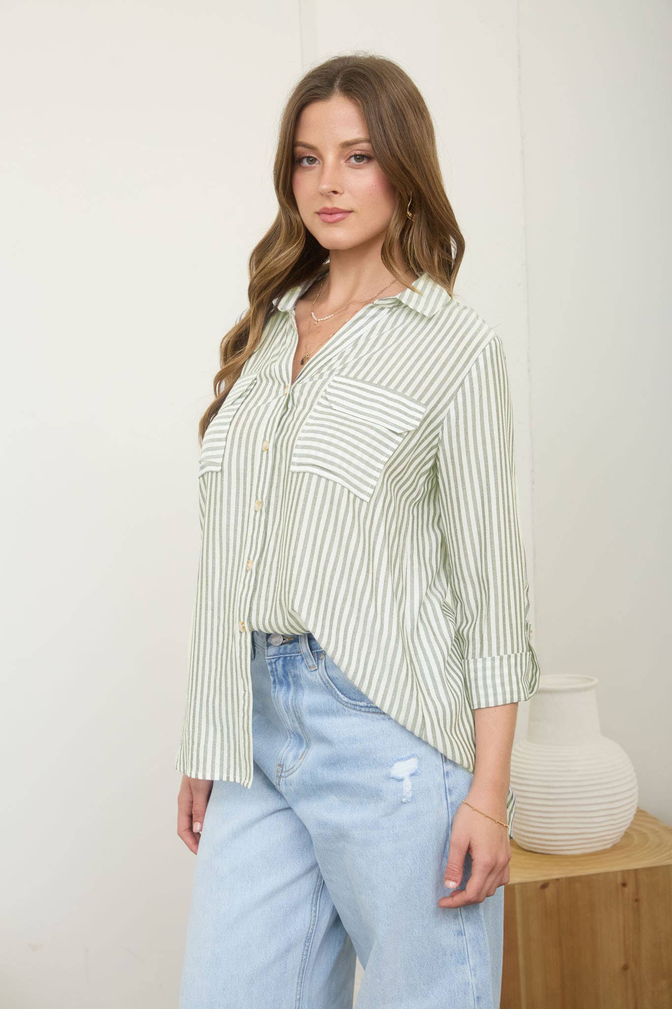 PLUS STRIPE COLLARED BUTTON DOWN