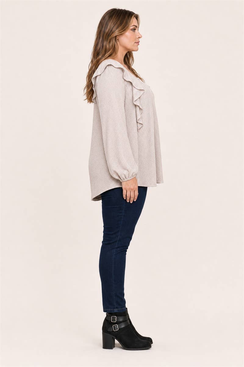 Plus Size Waffle Ruffle Tunic