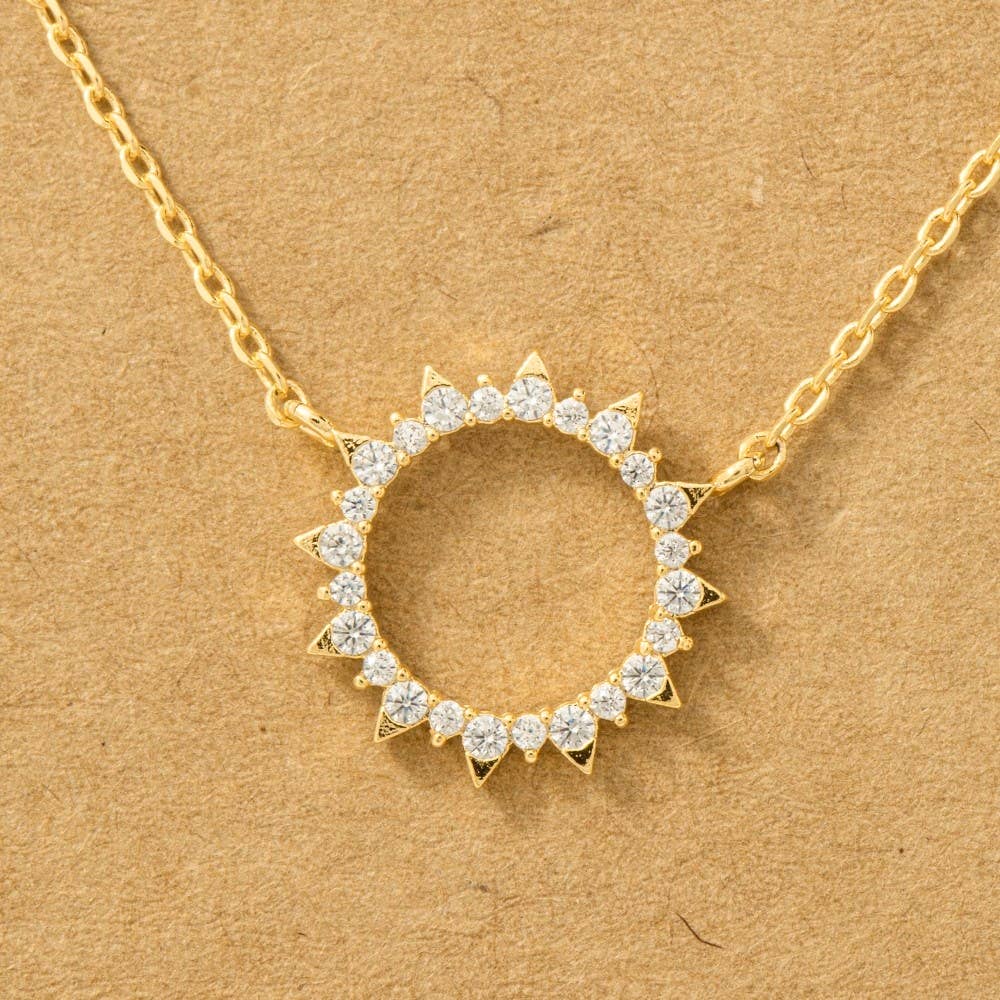 Pave Circle Sun Pendant Necklace