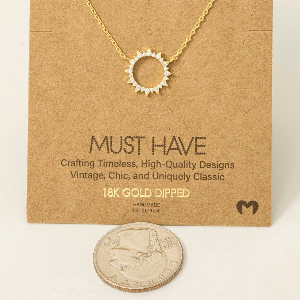 Pave Circle Sun Pendant Necklace