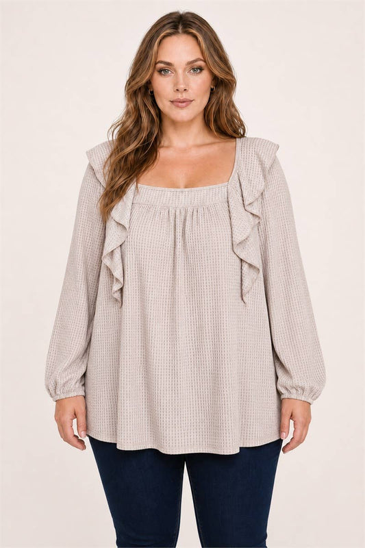 Plus Size Waffle Ruffle Tunic