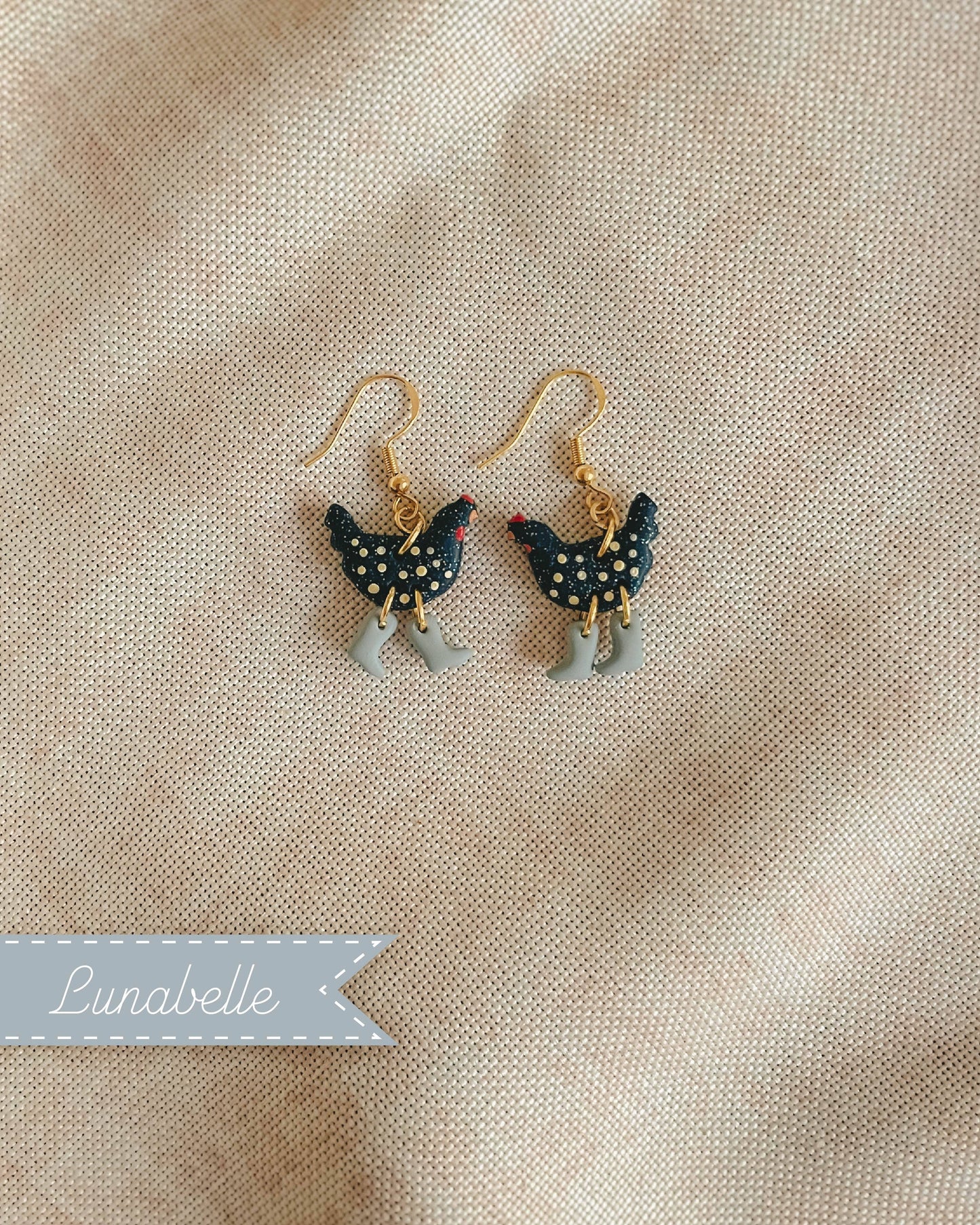 Polka Dot Chickens in Boots Earrings