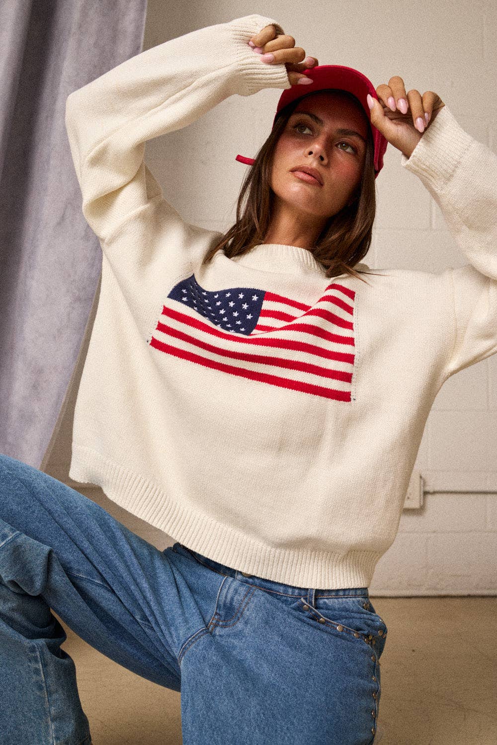 PT18872 American flag Long-sleeved Top