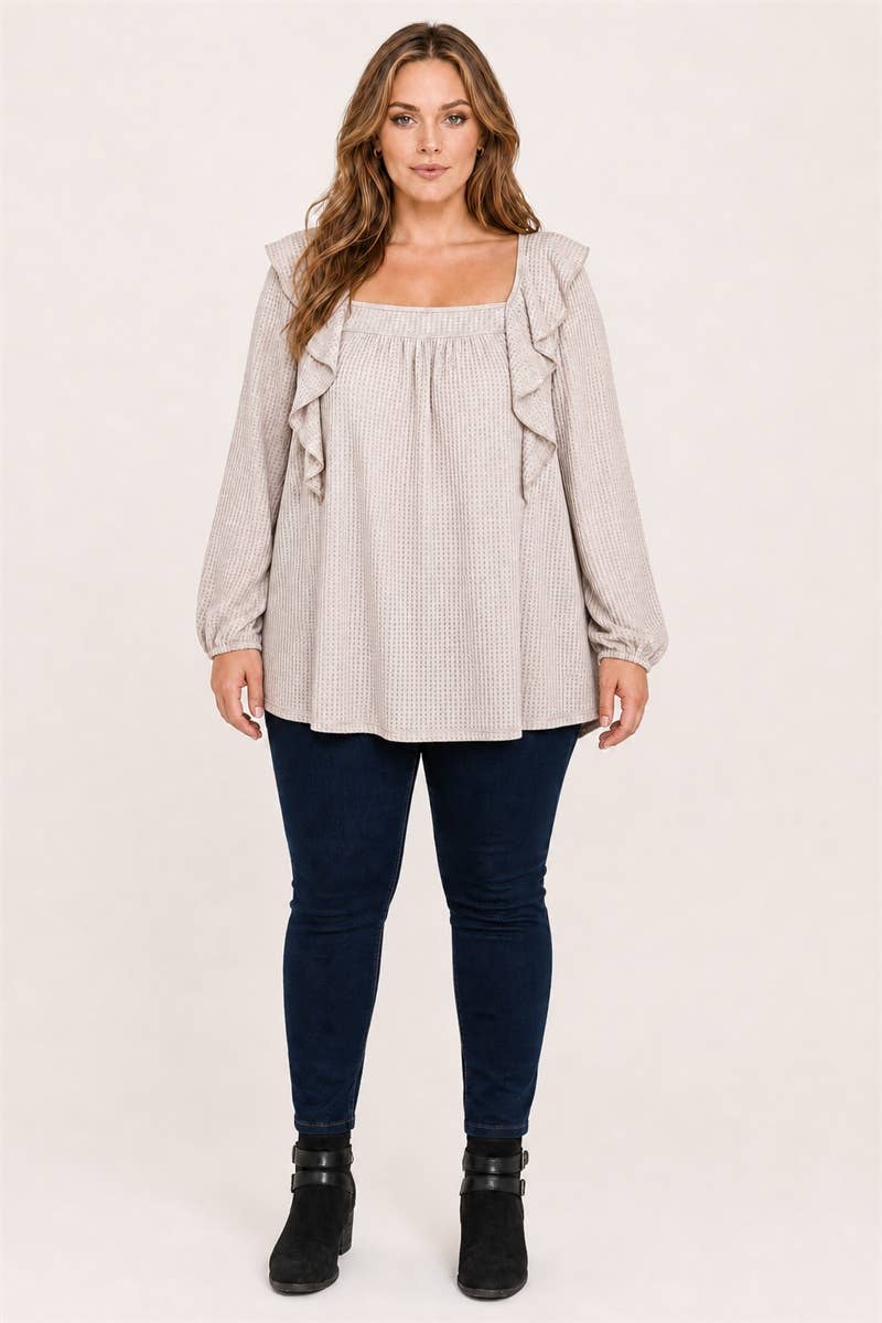 Plus Size Waffle Ruffle Tunic