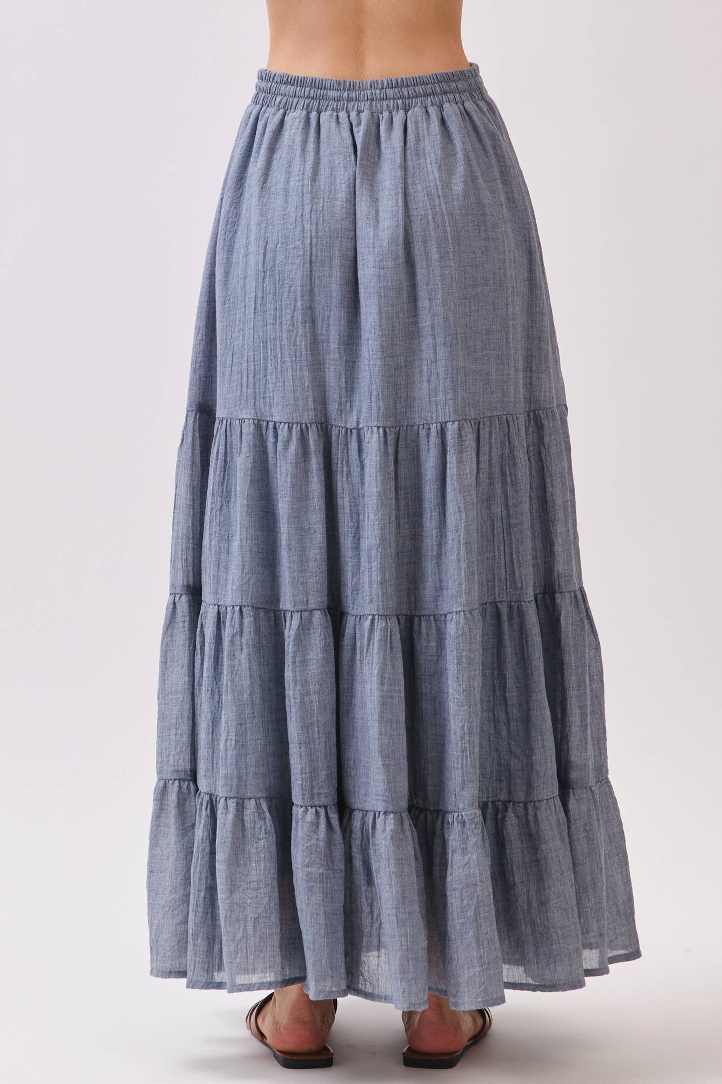 Tiered Coconut Tie Detail Maxi Skirt - VS3009