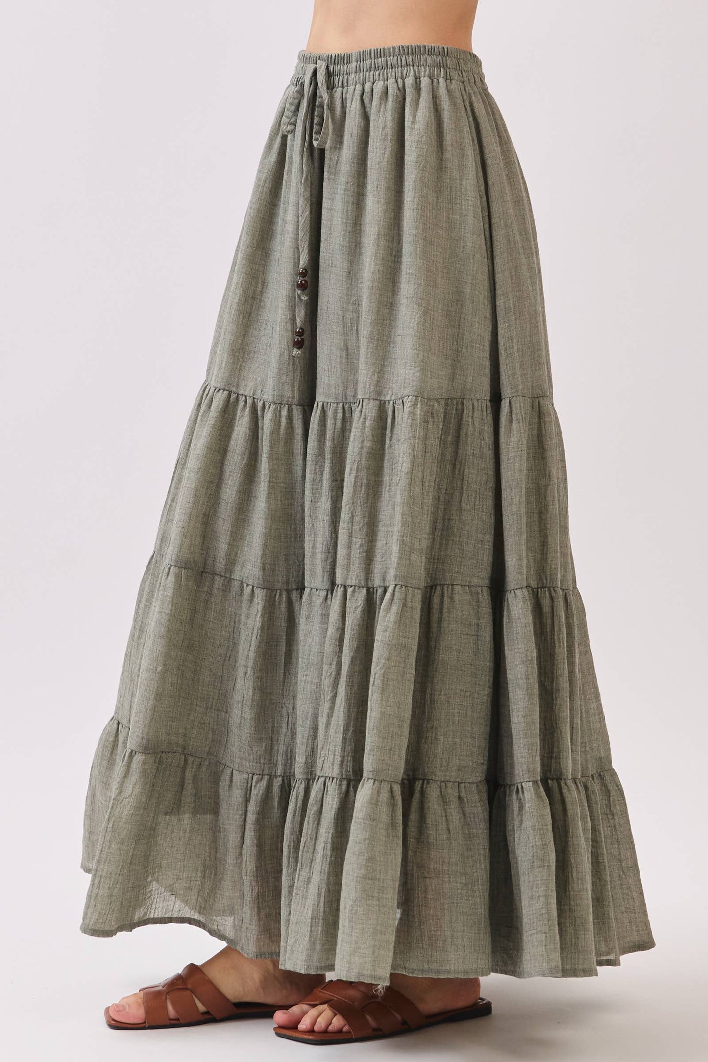 Tiered Coconut Tie Detail Maxi Skirt - VS3009