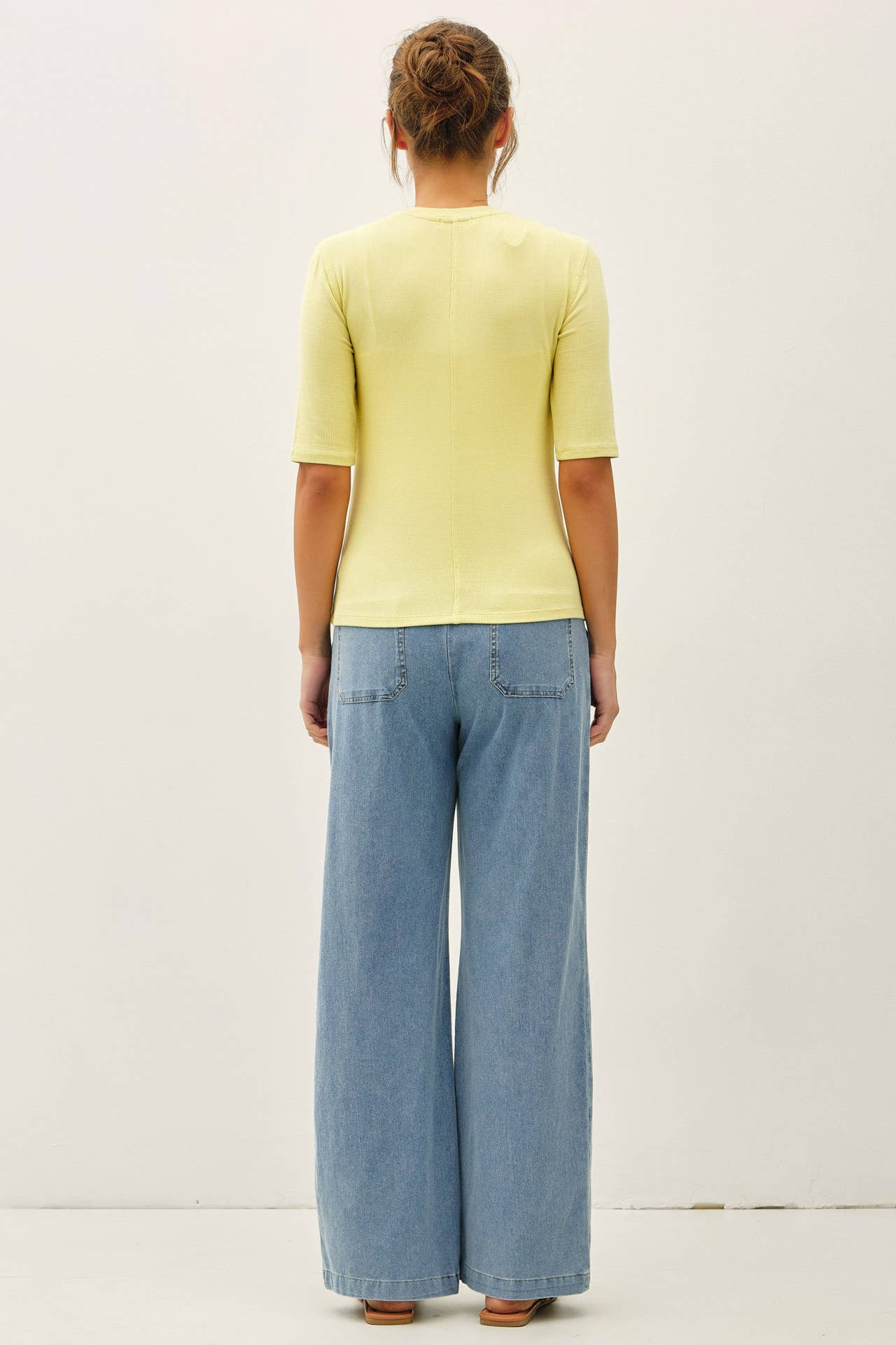 KNIT DENIM WIDE LEG PANTS