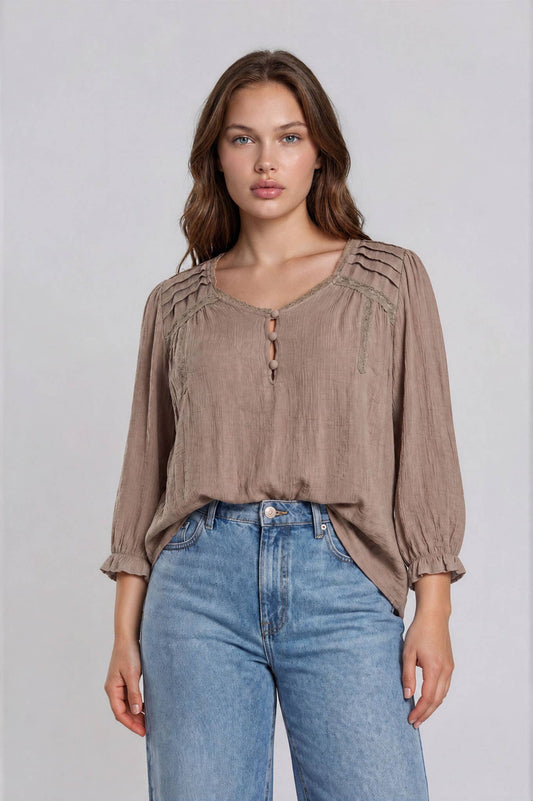 PLUS CROCHET HENLEY TOP