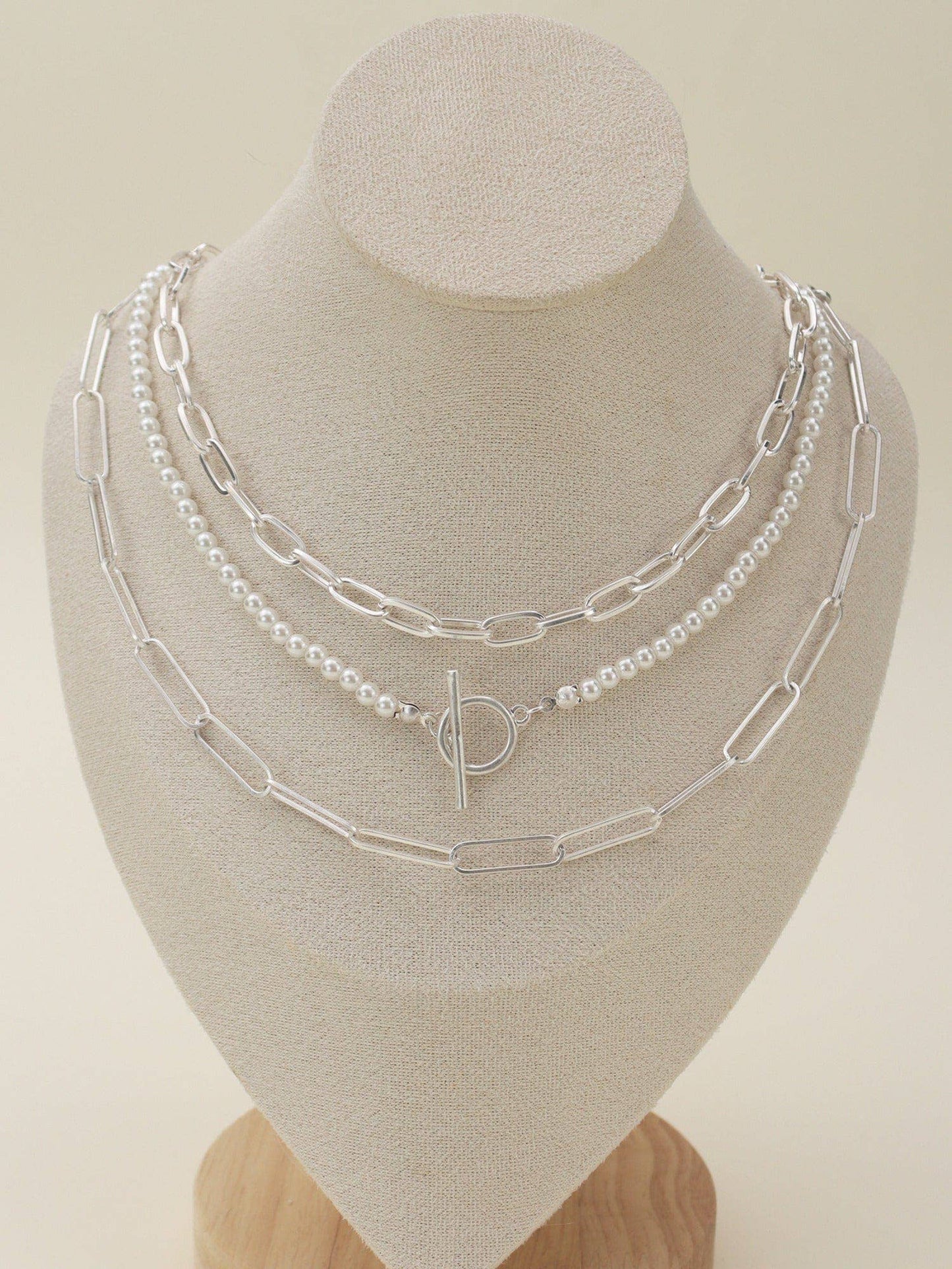 Multi Pearl Toggle Chain Necklace Set