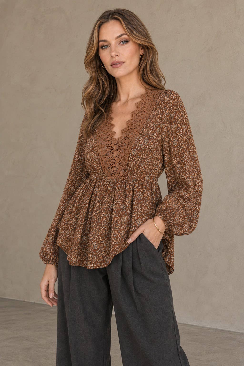 Boho Lace Trim Peasant Top