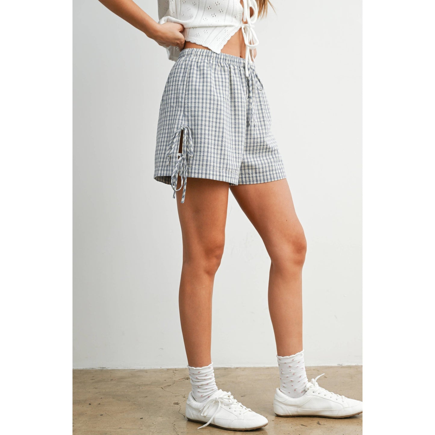 Plaid Side-Tie Elastic Waist Shorts - BMP8195
