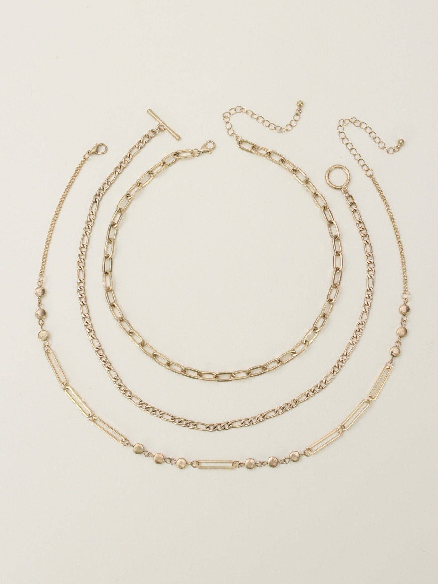 Oval Link Layered Necklace Set - Link & Chain Style
