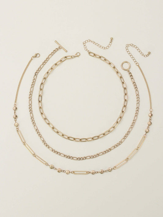 Oval Link Layered Necklace Set - Link & Chain Style