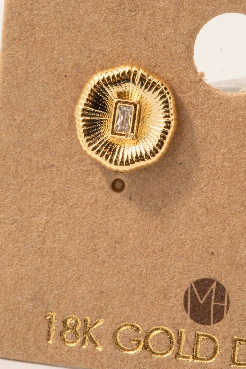 Gold Dipped Circle Baguette Rhinestone Stud Earrings