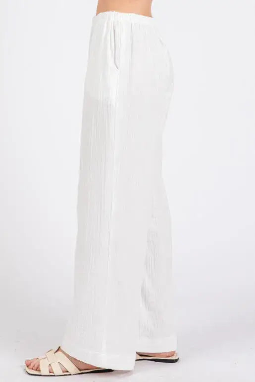 Gauze Waist Elastic Wide Leg Pants - NP70166B